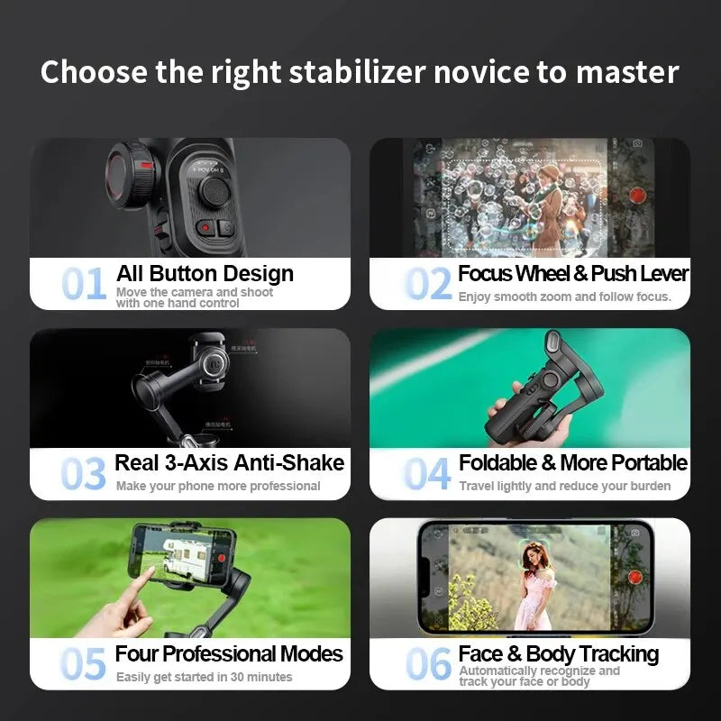 AOCHUAN 3-Axis Handheld Gimbal Stabilizer SmartXE for Smartphone for iPhone Android AI Face Tracking TikTok Vlog Quick Pick Grocers