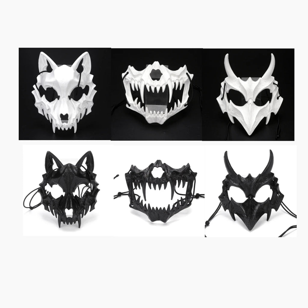 Halloween Mask Half-face Mask Cos Dragon God Fierce Tiger Night Fork Tengu Man Wolf Mask Performance Skull Masks Econic Blanks