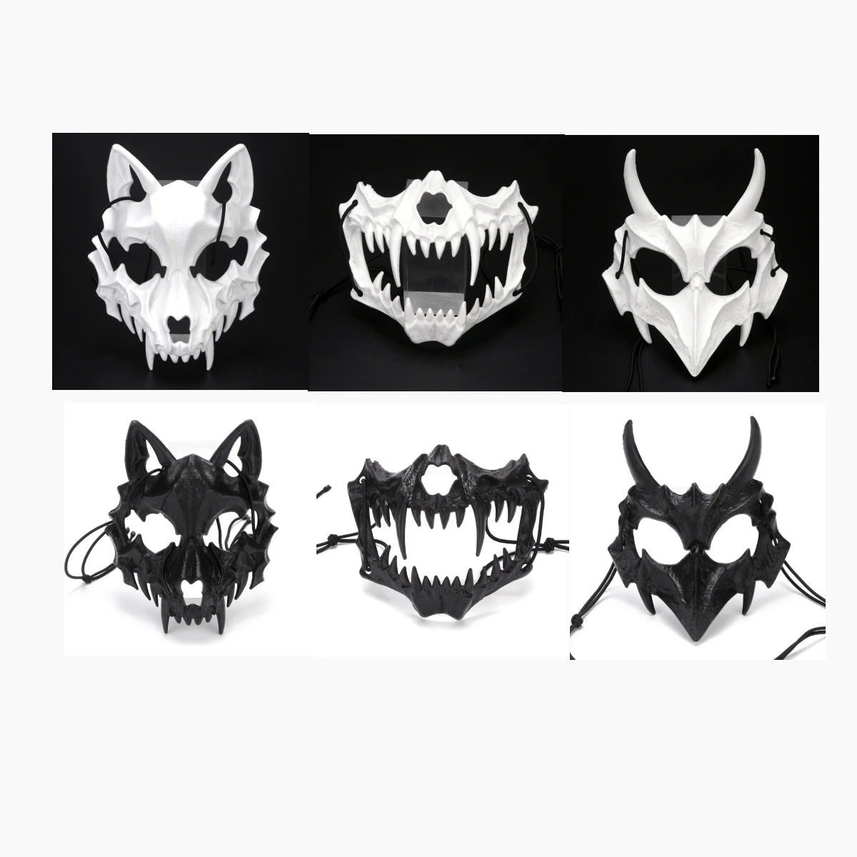 Halloween Mask Half-face Mask Cos Dragon God Fierce Tiger Night Fork Tengu Man Wolf Mask Performance Skull Masks Econic Blanks