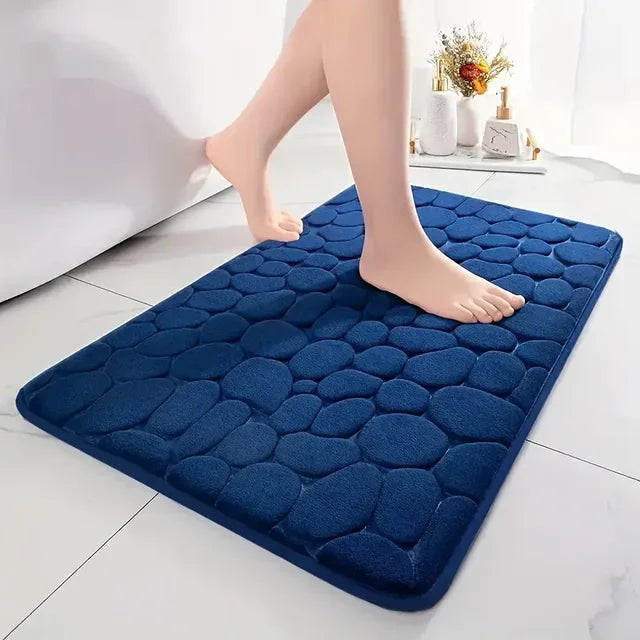3D Non Slip Bathroom Mat Bath Mats Absorbent Doormat Carpet Cobblestone Embossed Door Floor Mats Machine Washable Quick Drying Econic Blanks