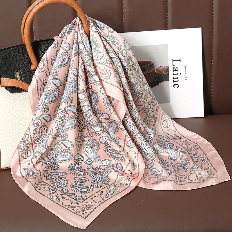 Luxury Print Satin Silk Square Scarf for Women Shawl Hijab Neckerchief Female Hair Ribbon Headband Fashion Wrap Bandana 2023 New Econic Blanks