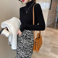 New Women's Elegant Solid Basic Knitted Tops Women Turtlneck Sweater Long Sleeve Casual Slim Pullover Fashion Simple Chic Tops Quick Pick Grocers
