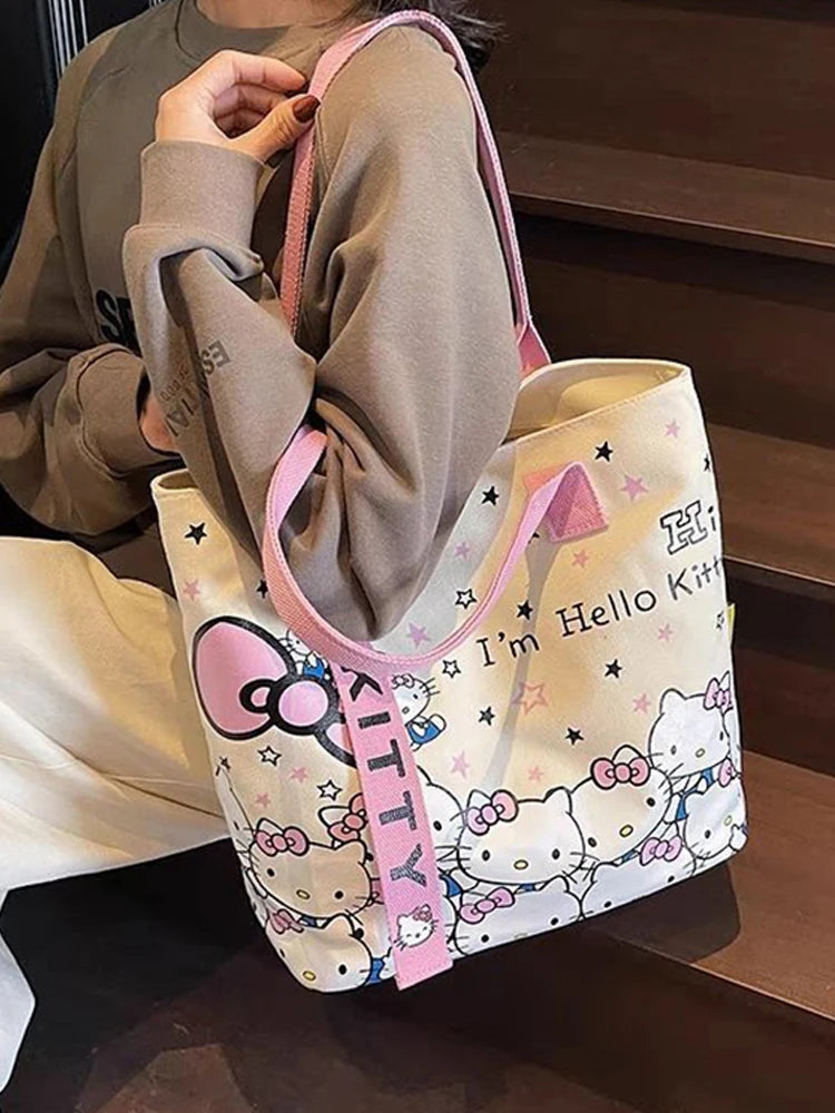 Sanrio Hello Kitty Large Capacity Shoulder Bag Cartoon Kt Cat Handbag Y2K Backpack Schoolbag Holiday Birthday Halloween Gifts Quick Pick Grocers
