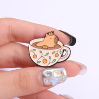 Creative Coffee Cup Animal Collection Enamel Pins Ghost Duck Capybara Frog Brooch Lapel Badge Cute Halloween Jewelry Kid Gift  ﻿ Quick Pick Grocers