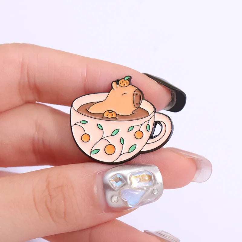 Creative Coffee Cup Animal Collection Enamel Pins Ghost Duck Capybara Frog Brooch Lapel Badge Cute Halloween Jewelry Kid Gift  ﻿ Quick Pick Grocers
