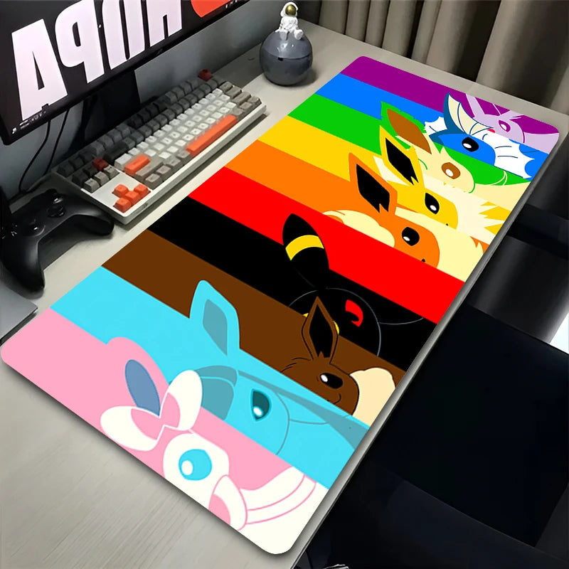 Kawaii Japan Anime Mouse Pad PC Colorful E-eevee Gamer Cabinet Mousepad HD P-pokemonS Keyboard Rug Laptop Gaming Rubber Desk Mat Quick Pick Grocers