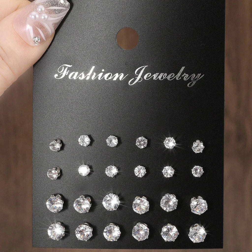 12 Pairs Of Luxurious, Simple, Shiny, And Caring Zirconia Decorative Earrings Are Suitable For Gifts To Parties,And Couples Quick Pick Grocers