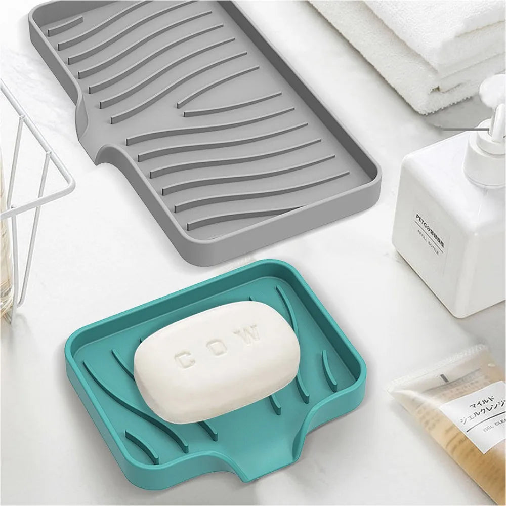 1-Pack Silicone Drain Soap Box Kitchen Bathroom Anti-slip Sink Tray Creative Washing Table Soap Tray Free Punch Drain Rack Econic Blanks