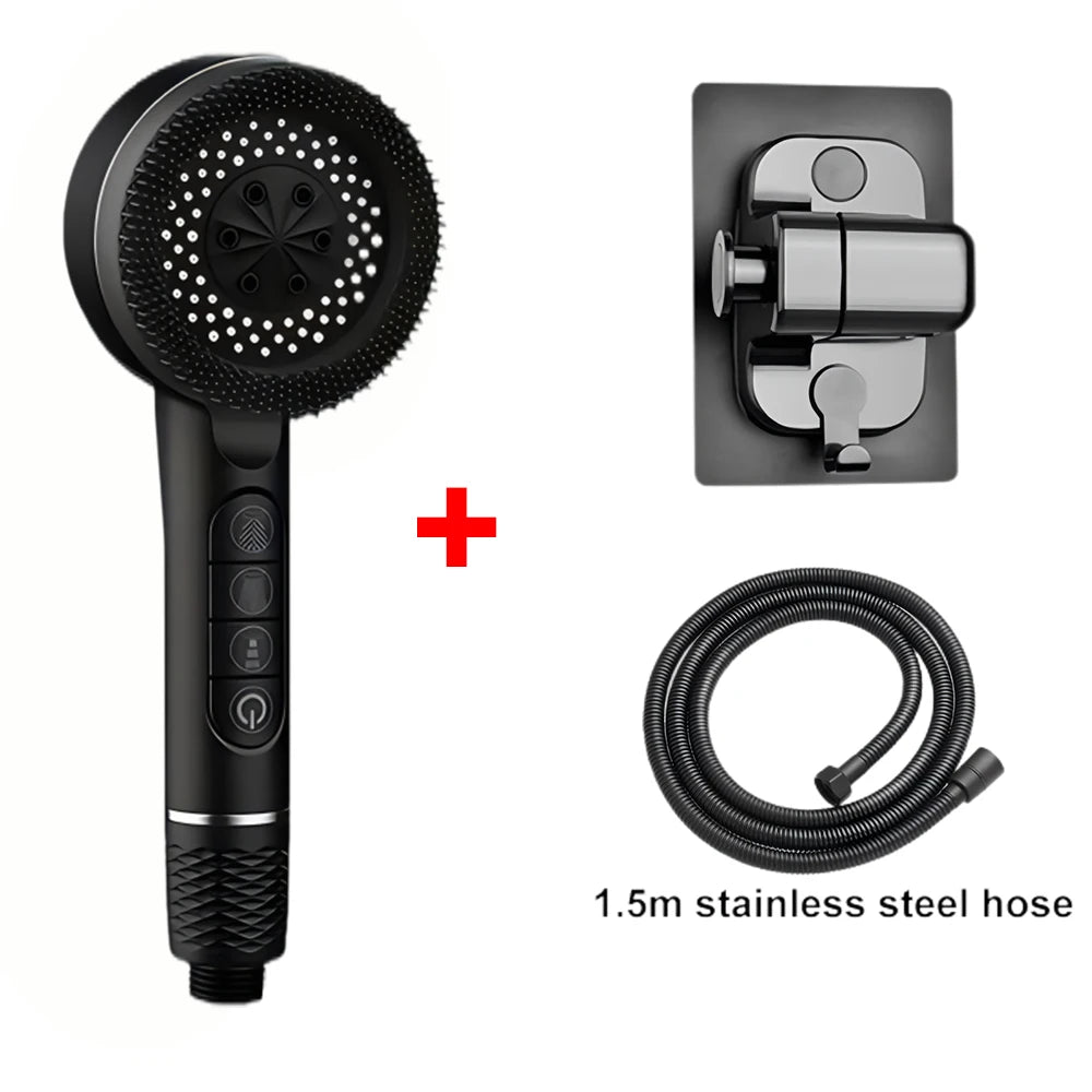 4 Modes Self-cleaning Shower Head with Silicone Brush One-Key Stop Water Massage High Pressure ABS Showerhead with Filter Quick Pick Grocers