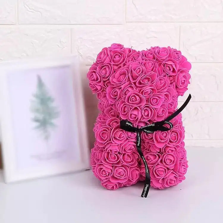 25cm Artificial Teddy Rose Flower Bear with Box Romantic Valentines Day Gift Girlfriend Women Anniversary Wedding Party Supplies Quick Pick Grocers