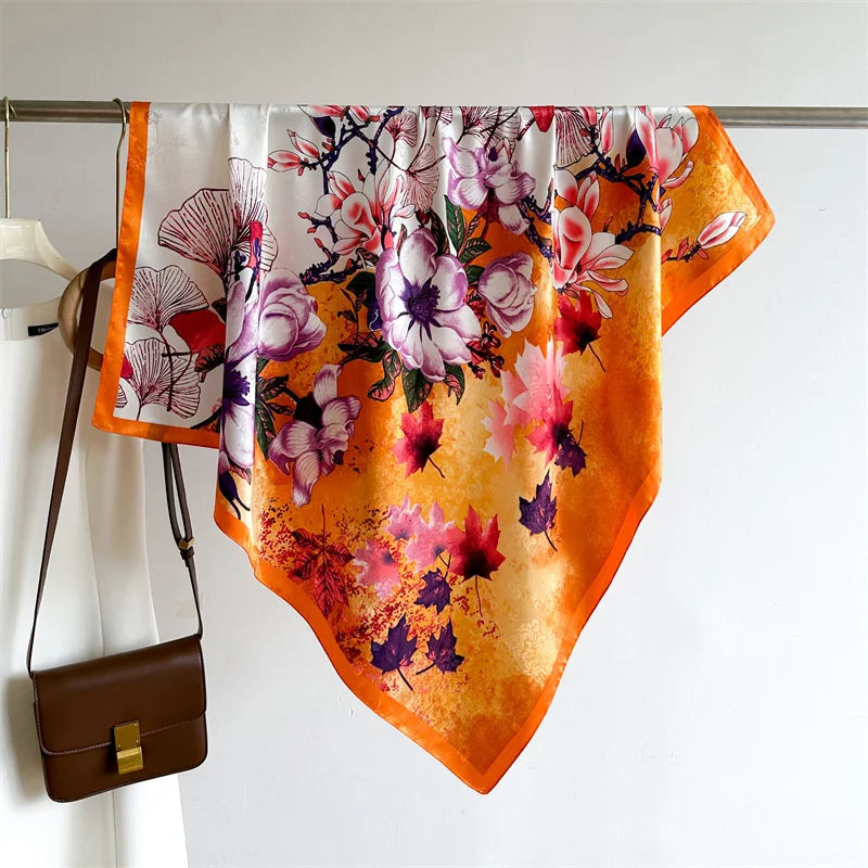 90*90Cm Square Scarf Twill Silk Feeling Women Head Shawls and Wraps Luxury Hair Tree Print Neck Scarves Hijab Bandana Pashmina Quick Pick Grocers