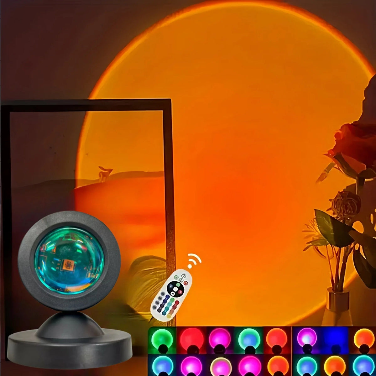 1pc Vibrant Sunset Projection Light - 16-Color Spectrum, USB Remote Control, Dynamic Color Changing LED Light - Creates Warm Hom Quick Pick Grocers