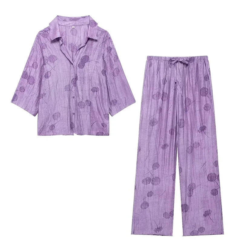 Women's Set 2024 New Fashion Spring Jacquard Loose Ladies Shirt Summer Women Pants Casual Chic Print Set for Women Quick Pick Grocers