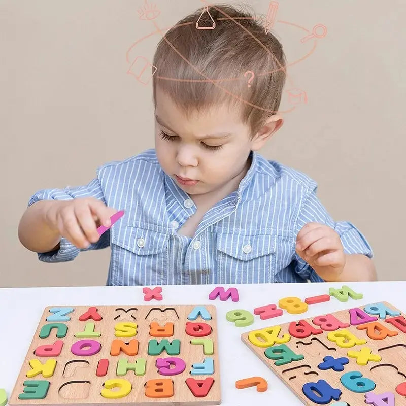 Colorful Alphabet Number Wooden Puzzles Kids Intelligent Matching Game Preschool Children Early Educational Toys Quick Pick Grocers