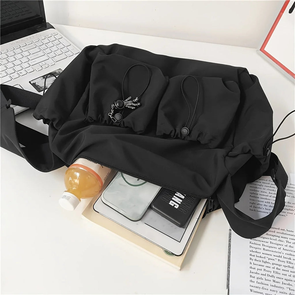 Fashionable Crossbody Bag with Drawstring Accent - Spacious & Secure Zipper Closure - Includes Stylish Bag Charm Quick Pick Grocers