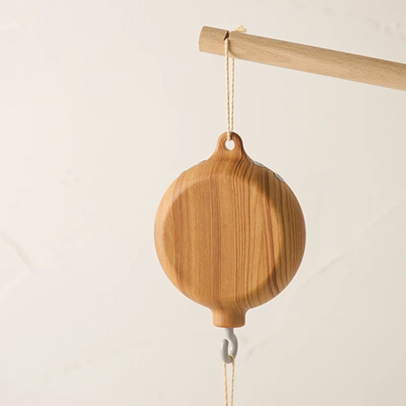 Crib Bell Rotary Music Box with Songs 0 12 Months Baby Bed Hanging Bell Toy Motor Accessory Pendant Toy Nursery Plays Wood Grain Purest Peak
