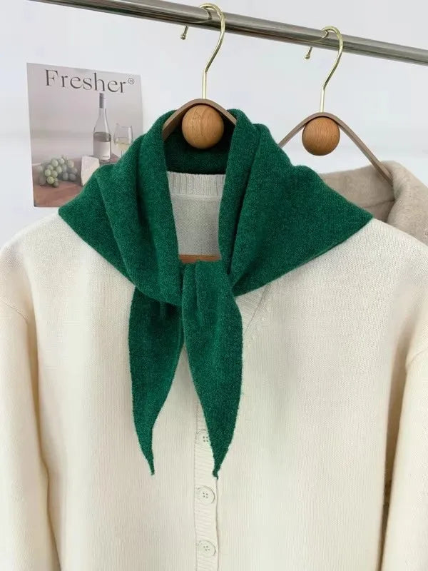 New Women Wool Scarf Shawl Winter Warm Soft Knitted Striped Triangle Fashion Brand Bandana Lady Wool Scarves Quick Pick Grocers