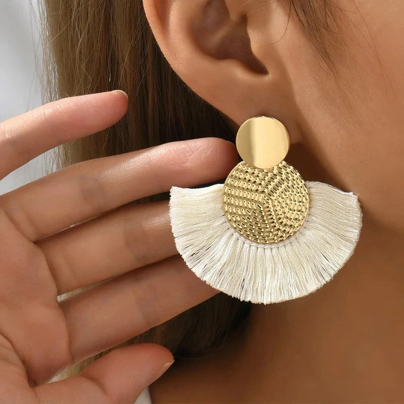 Fashion Bohemian Big Tassel Dangle White Fringe Female Earrings Drop Earrings for Women Statement Wedding Jewelry Econic Blanks