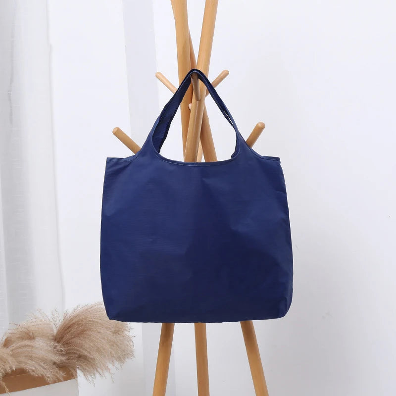 BIG Eco-Friendly Folding Shopping Bag Reusable Portable Shoulder Handbag for Travel Grocery simple solid color grocery bag Quick Pick Grocers