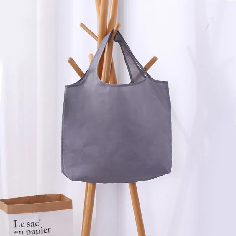BIG Eco-Friendly Folding Shopping Bag Reusable Portable Shoulder Handbag for Travel Grocery simple solid color grocery bag Quick Pick Grocers
