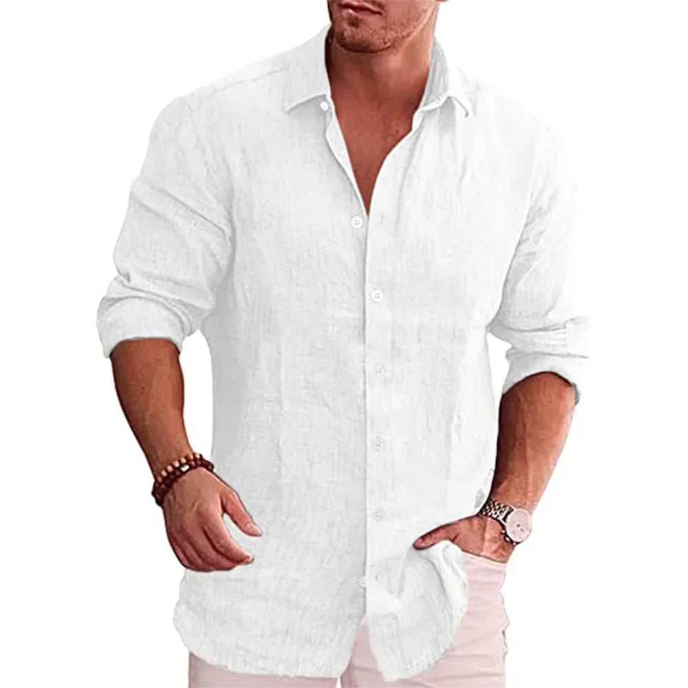 Cotton Linen Autumn Hot Selling Men's Long Sleeve Shirt Solid Color Casual Style Plus Size Men's Casual Linen Shirt Quick Pick Grocers