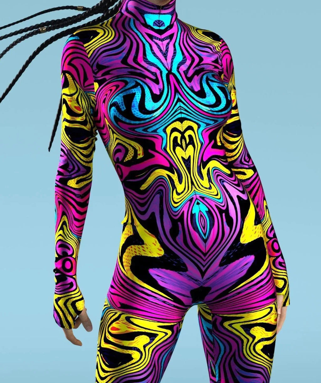 Colorful Rainbow Abstract Geometry 3D Print Women Sexy Skinny Jumpsuit Carnival Holiday Party Cosplay Costumes Fancy Bodysuit Quick Pick Grocers