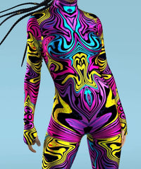 Colorful Rainbow Abstract Geometry 3D Print Women Sexy Skinny Jumpsuit Carnival Holiday Party Cosplay Costumes Fancy Bodysuit Quick Pick Grocers