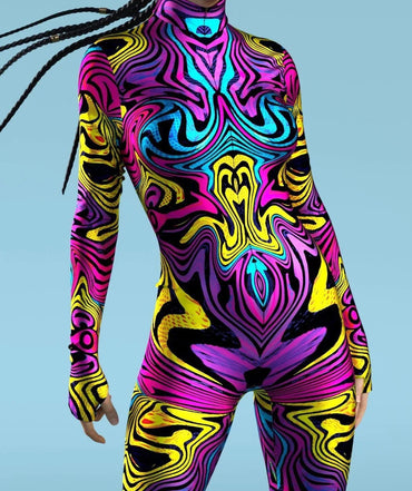 Colorful Rainbow Abstract Geometry 3D Print Women Sexy Skinny Jumpsuit Carnival Holiday Party Cosplay Costumes Fancy Bodysuit Quick Pick Grocers