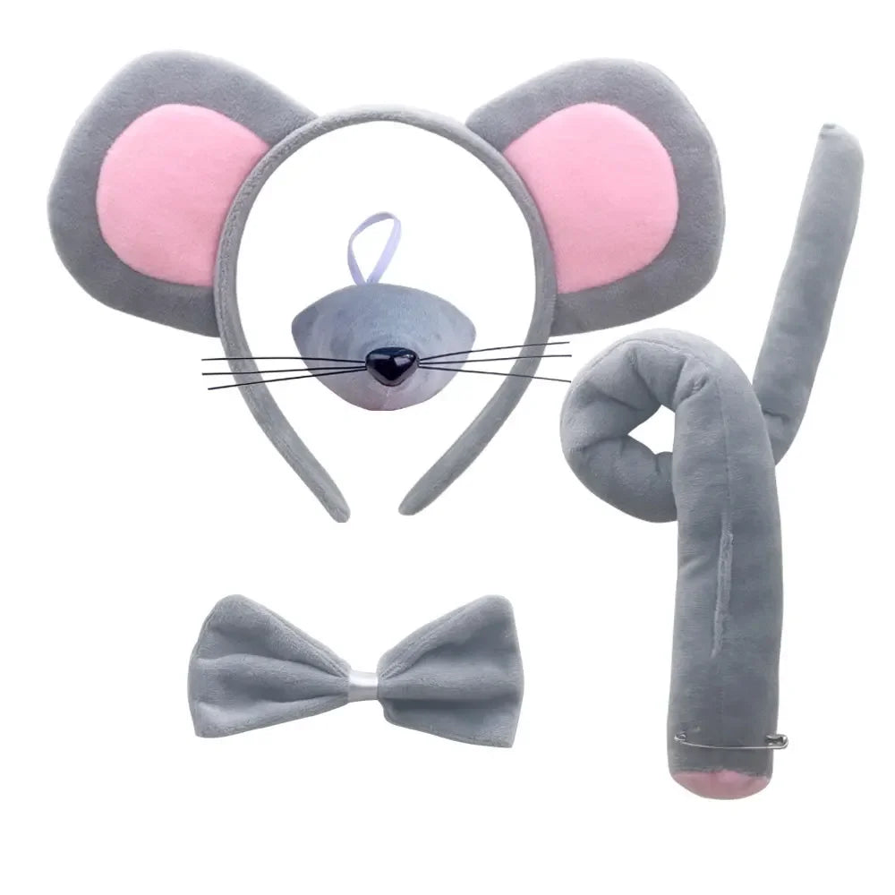 Mouse Costume Set Ears Headband Nose Tail and Bow Tie Animal Fancy Dress Kit Party Accessories Halloween Birthday Quick Pick Grocers
