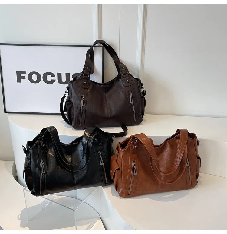 Soft Interior Compartment Shoulder Bags 2026 High Quality Contrasting Colors Bags for Women Fashion Zipper Pu Women's Handbags Quick Pick Grocers