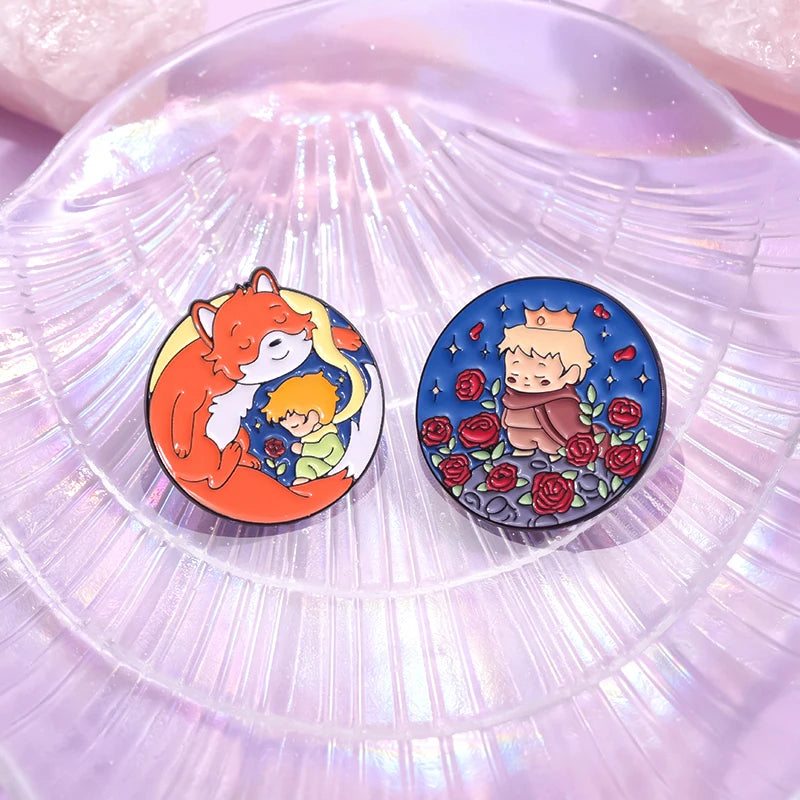 Cartoon Boy Fox Rose Enamel Pins Moon Star Whale Paper Boat Brooch Lapel Hat Bag Badge Jewelry Accessories Gift for Kids Friends Quick Pick Grocers