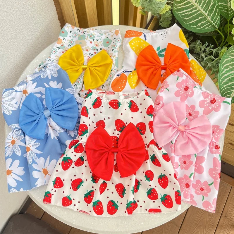 Dog Princess Dress Summer Kitten Pet Skirt Cute Printed Bow Lace Dog Dresses for Small Medium Puppies Poodle Chihuahua Apparel Quick Pick Grocers