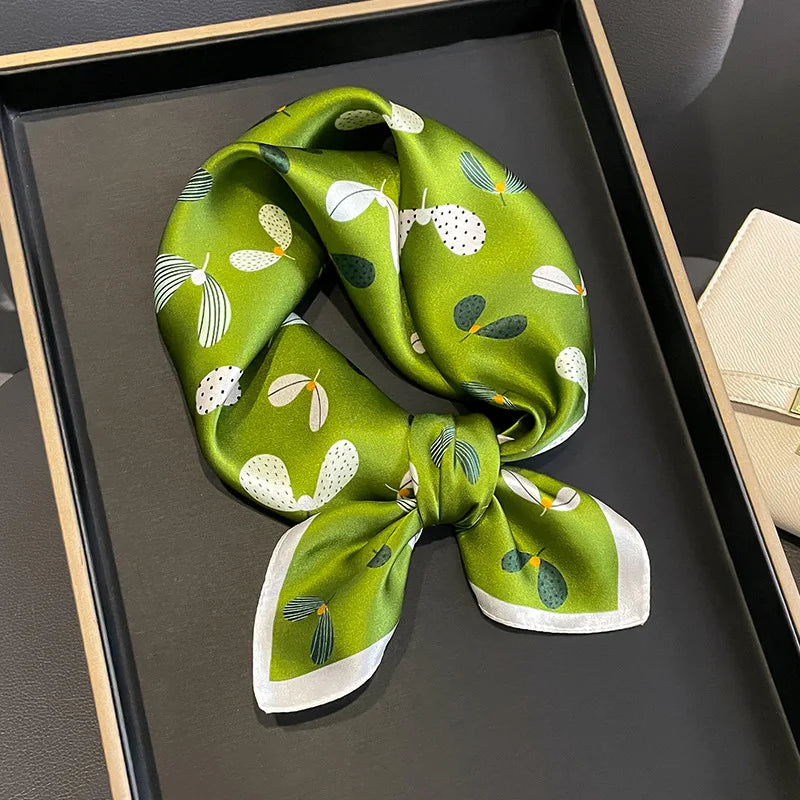 2025 Fashion 100% Real Silk Scarf 53cm Square Bandelet Women's Silk Temperament Small Scarf Neck Decorative Wrap Printed Scarves Quick Pick Grocers