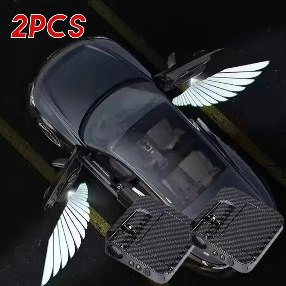 2Pcs Car Welcome Lamp Car Angel Wings Car Door LED HD Welcome Decorative Light Cars Accessories for Univers-al Vehicle Models Econic Blanks