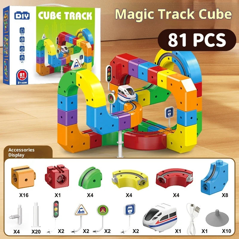 Electric Magnetic Track Set STEM Building Toy with Anti-Gravity Vehicles 100+ Pieces DIY Railway Model Creative Gift for Kids Quick Pick Grocers