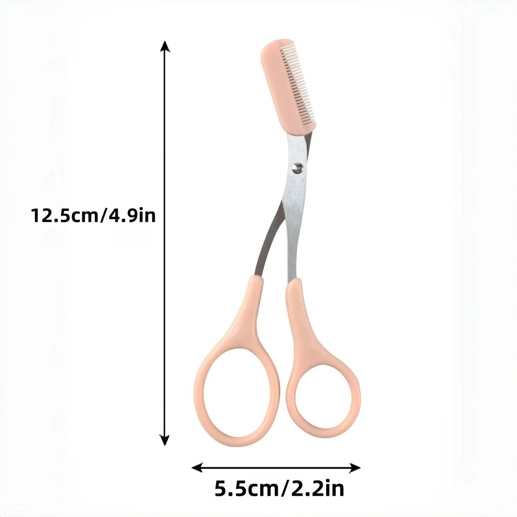 1 Pcs Pink Eyebrow Trimming Scissors with Built-in Comb - Stainless Steel, Precise Grooming Tool, Creating Perfect Eyebrows Quick Pick Grocers