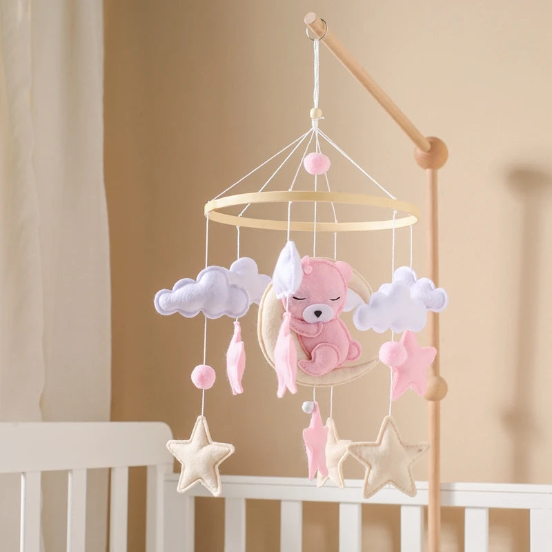 Crib Mobile Rattle Baby Wooden Bed Bell Baby Rattles Soft Felt Cartoon Bear Toys Crib Mobile Bed Bell Wood Toy Bracket Kid Gifts Purest Peak