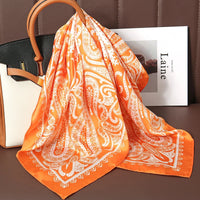 Bohemian Style Print Luxury Brand Silk Square Scarf Women Satin Shawls Neckerchief Wrap Scarves Bandana Hair Hjiab Floral Quick Pick Grocers
