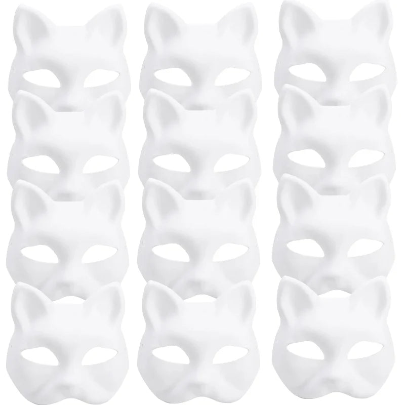 1-20pcs Japanese Mask Paper Blank Mask Halloween Cosplay Cat DIY Paintable Half Face Mask Animal Costume Party Decor Craft Prop Quick Pick Grocers