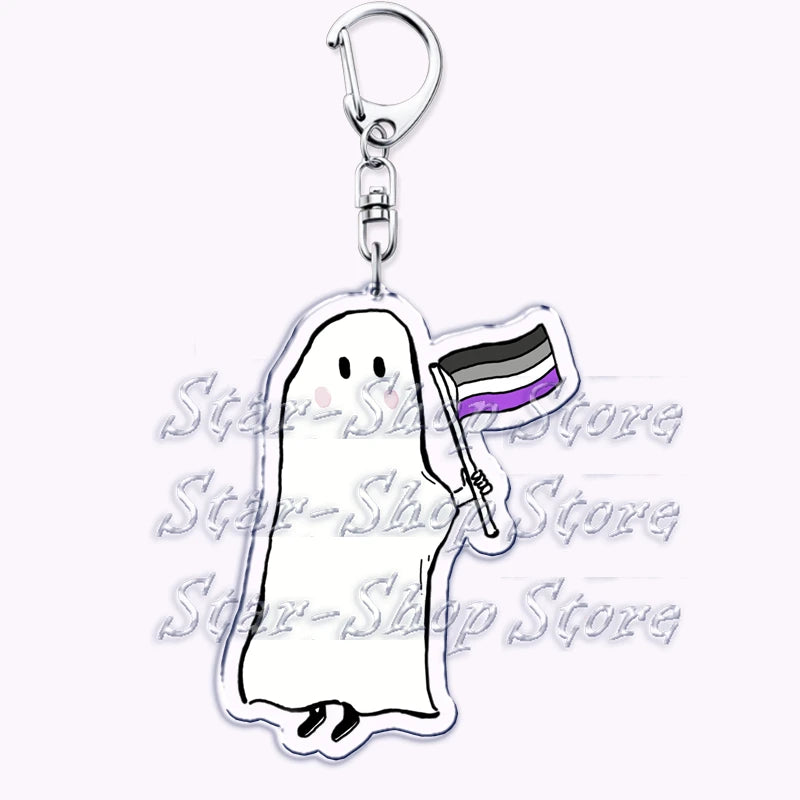 Cute Lgbt Halloween Keychain for Accessories Bag Gay Pride Lgbtq Spooky Ghost Lesbian Keyring Jewelry Rainbow Fans Friends Gifts Quick Pick Grocers