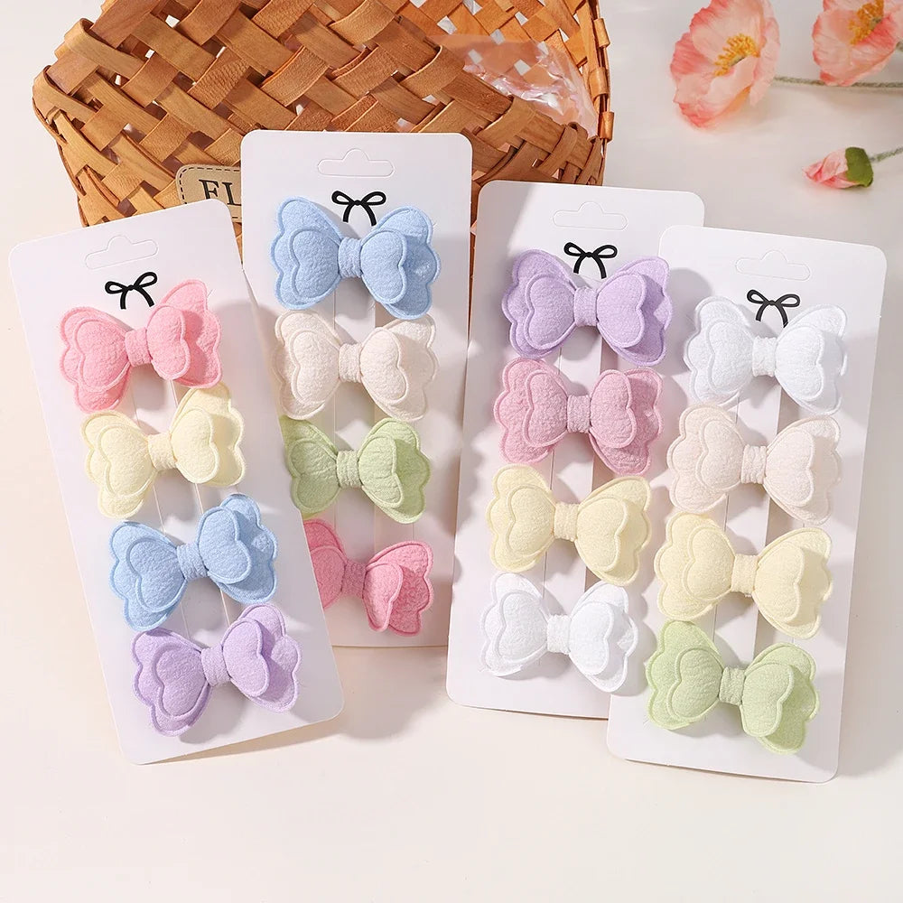 4Pcs/set Candy Colored Hair Clip Set for Girls Double Layered Bow Cute Bangs Hair Pin Cotton Safe Children's Hair Accessories Purest Peak