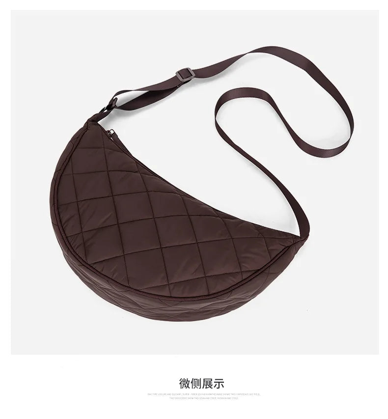 Waist Half Moon Belt Bag Solid Color Crossbody Bag Large Capacity Shoulder Bags Portable Nylon Plaid Travel Bags for Commuting Quick Pick Grocers