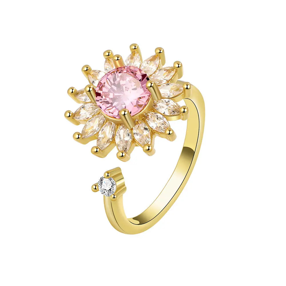 VENTFILLE 925 Sterling Silver Sunflower Diamond Zircon Rotatable Ring For Women Gift Relieve Stress Ring Jewelry Wholesale Quick Pick Grocers