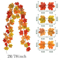 2M Artificial Fall Maple Leaf Garland Fake Plants Autumn Decor Leaves Vine for Thanksgiving Halloween Festivals Wedding Decora Quick Pick Grocers