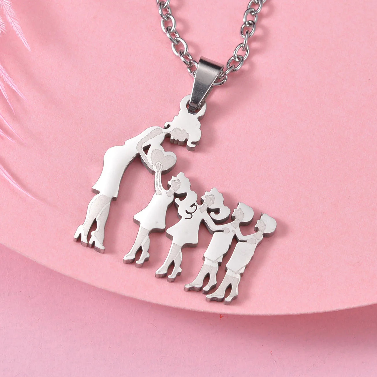 Girls Boy Children Stainless Steel Family Necklaces Mama Pendants Necklace Birthday Gifts For Women Jewelry Mother's Day Jewelry Quick Pick Grocers