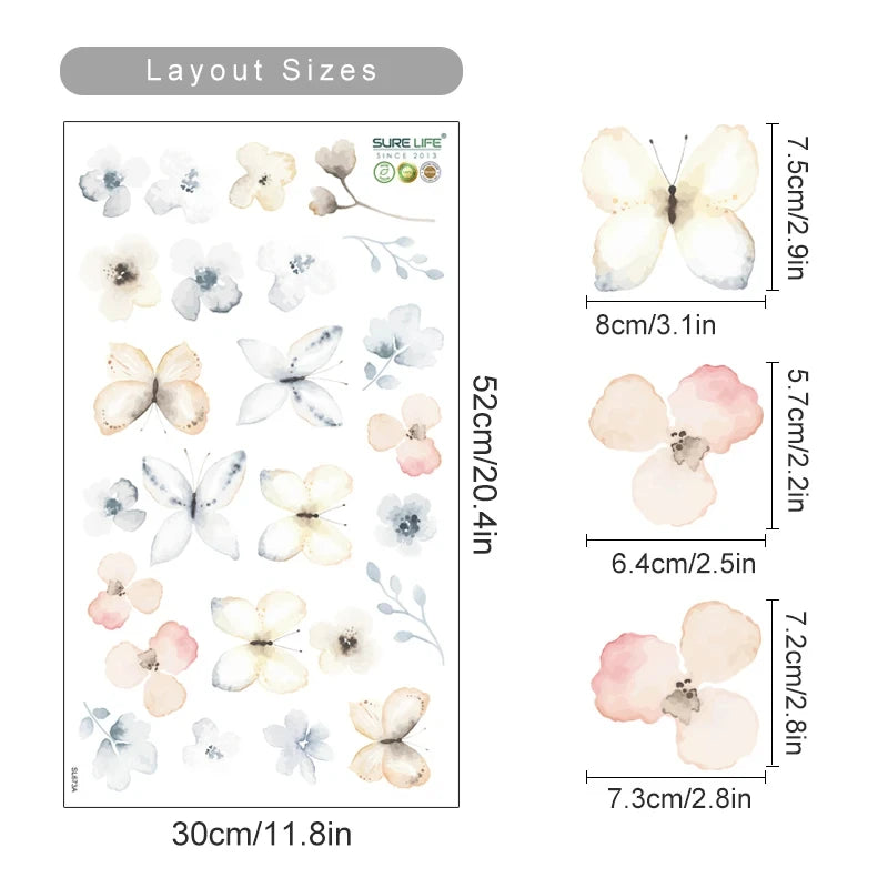 Boho Flowers Wall Stickers Child Watercolor Bedroom Living Room Home Decor Art Eco-frienly Removable Decals PVC Murals Econic Blanks