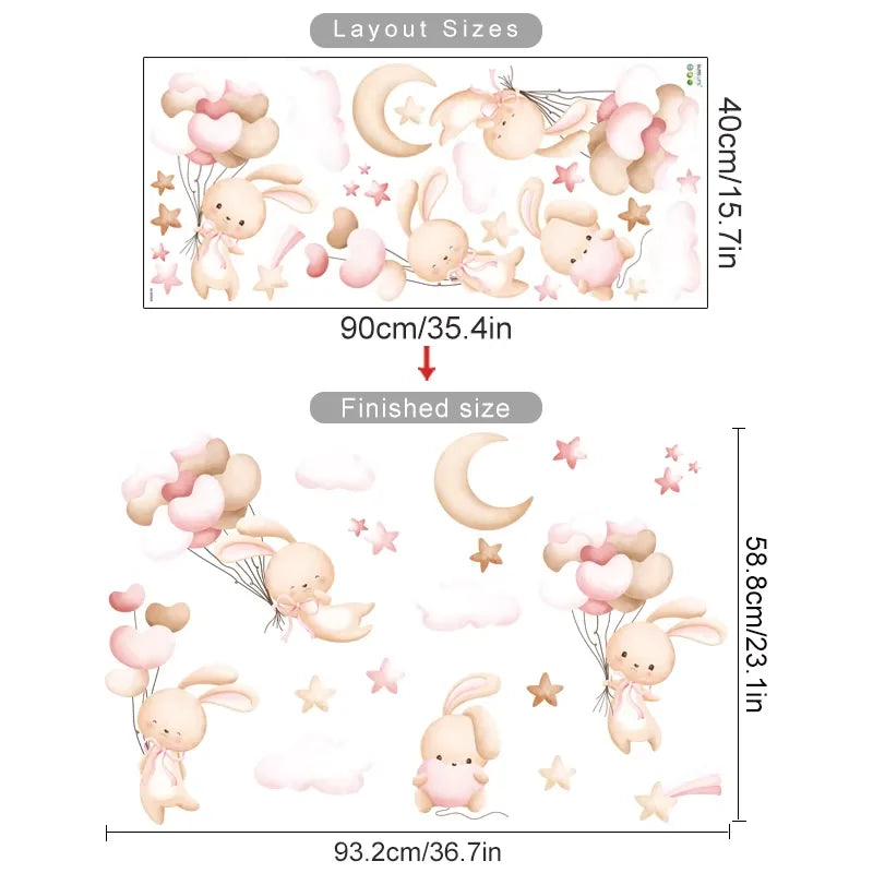 Pink Cartoon Bear Balloon Wall Stickers for Kids Room Decoration Baby Girls Baby Boys Room Wall Decals Kindergarten Nursery Room Quick Pick Grocers