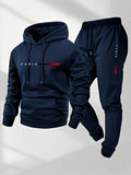 PARIS Letter Print Sweatshirt Suit Men's Fleece Hoodie Pants Set Spring Autumn Winter Warm Casual Sports Pullover Trousers Sets Quick Pick Grocers