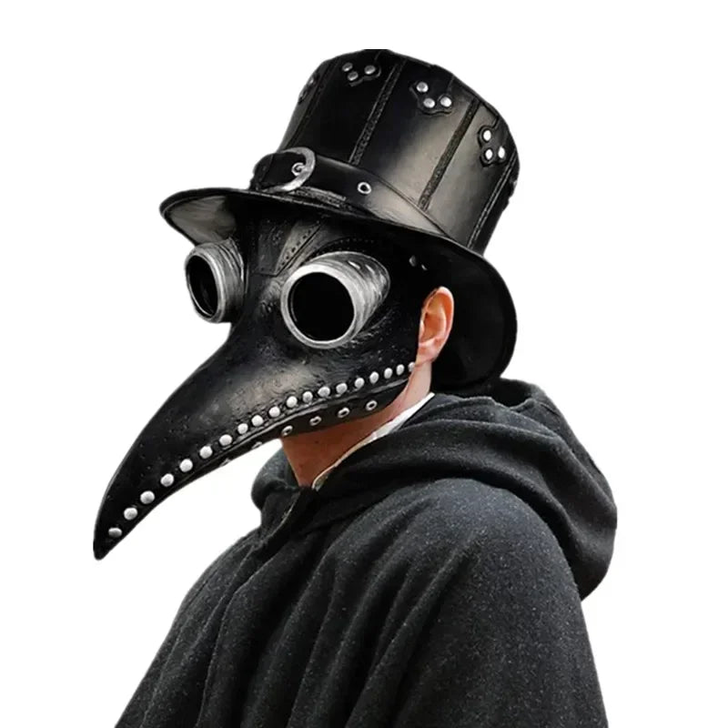 Black Rubber Plague Doctor Mask Costume Halloween Cartoon Spooky Steampunk Gas Latex Mask for Kids and Adults Cosplay Props Quick Pick Grocers
