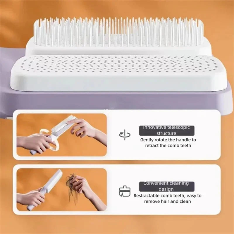 Automatic Cleaning Rotating Lifting Comb Self Cleaning Hairbrush Rotating Retractable Anti Static Massage Comb Scalp Hair Comb Quick Pick Grocers